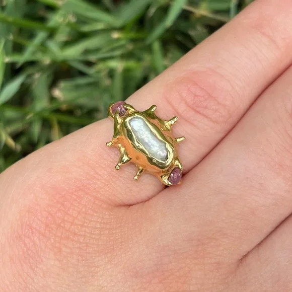 Annoushe Raw Irregular Pearl and Pink Tourmaline Ring - Picture 3 of 7